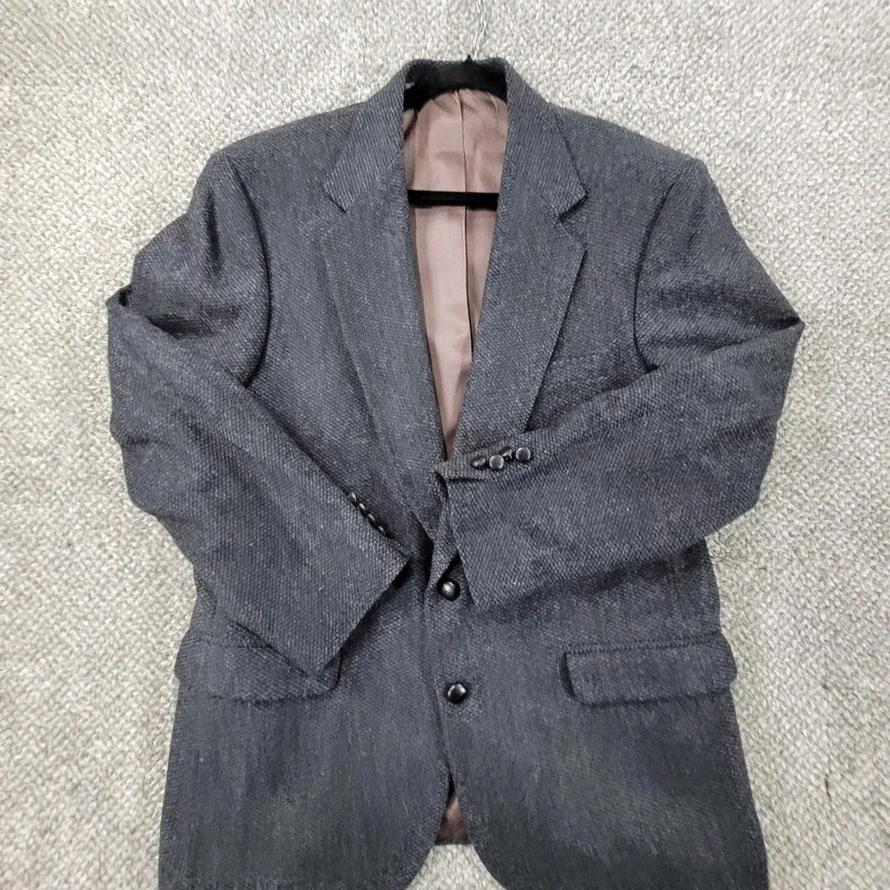 Bardstown Mens 42R Pure Wool Blazer Sport Coat Charcoal Gray Textured‎ 2 Button